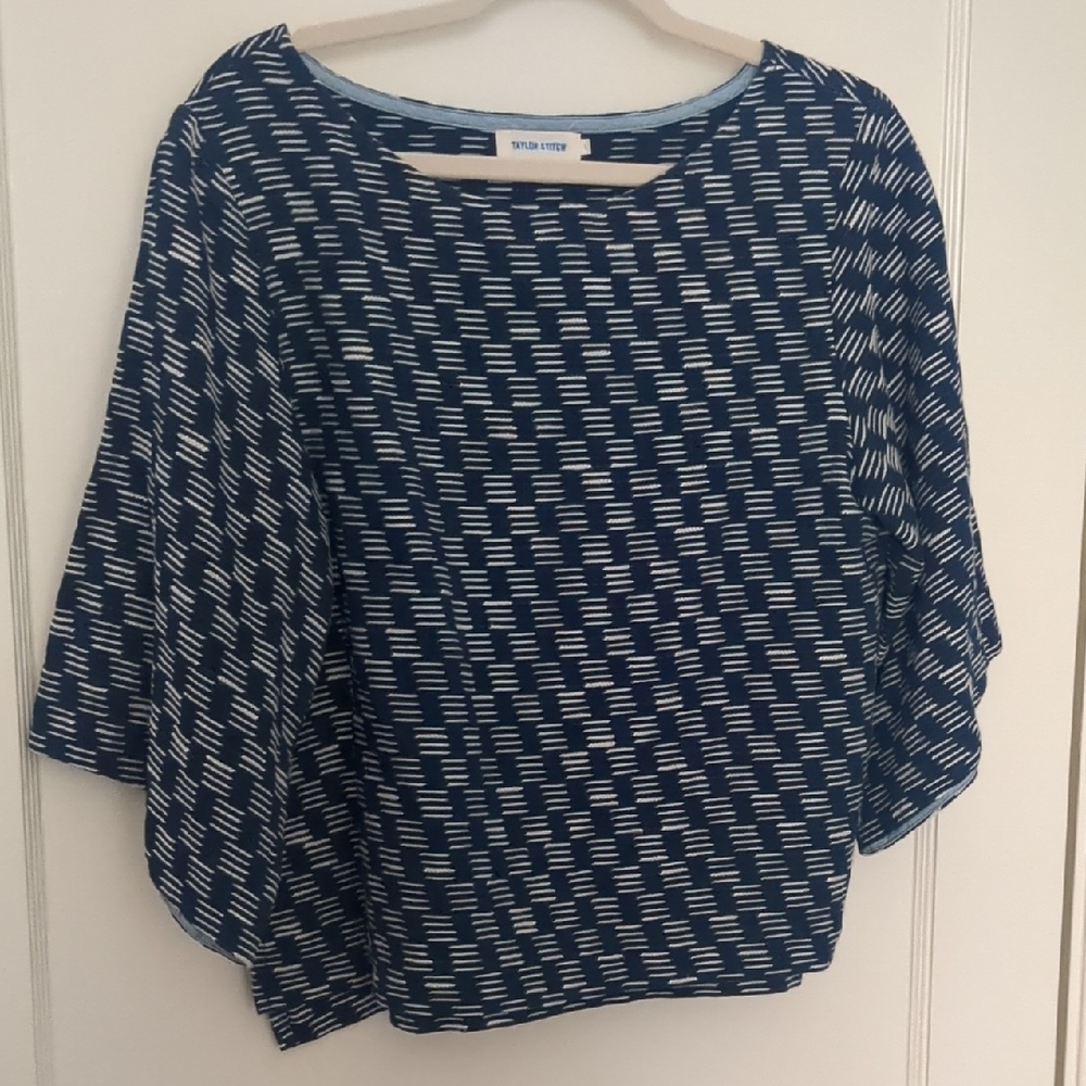 Blue and White Patterned Top